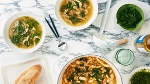 Lemony Chicken Soup With Farro, White Beans, and Kale