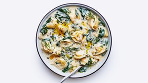 Lemony Tortellini Soup With Spinach and Dill