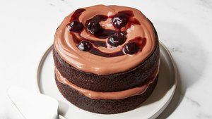Malted Chocolate Cake With Namelaka and Cherries