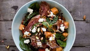 Melon, Basil, and Feta Salad With Balsamic–Red Wine Reduction