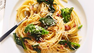 Miso Carbonara with Broccoli Rabe and Red-Pepper Flakes