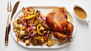 Miso-Butter Roast Chicken With Acorn Squash Panzanella