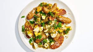 New Potatoes with Parmesan, Black Pepper, and Gribiche Dressing