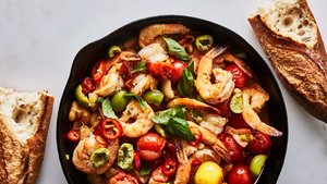 One-Skillet Shrimp and Cannellini Beans in Tomato-Chile Broth