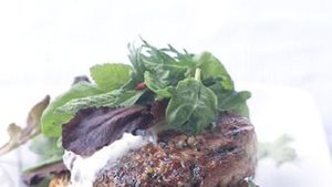 Open-Face Lamb Burgers with Mint Yogurt Sauce