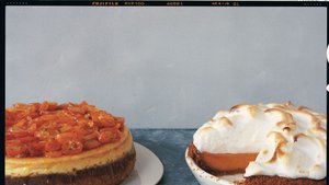 Orange Cheesecake with Candied Kumquats