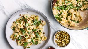Orecchiette Pasta with Buttermilk, Peas, and Pistachios