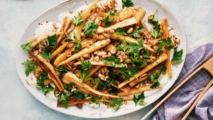 Parsnips With Spiced Peanuts and Garlic Yogurt