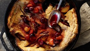 Peach Dutch Baby Pancake With Cherry Compote