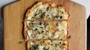Pizza Bianca with Scamorza and Shaved Celery Root