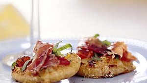 Pizzette with Fontina, Tomato, Basil, and Prosciutto