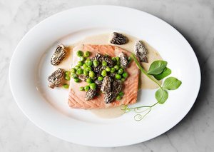 Poached Wild Salmon with Peas and Morels