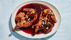 Pomegranate-Glazed Chicken with Buttery Pine Nuts