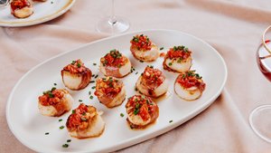 Prosciutto-Wrapped Scallops With Romesco