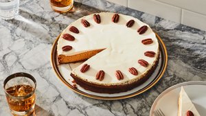 Pumpkin Cheesecake With Bourbon–Sour Cream Topping