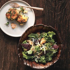 Raw Mustard Greens Salad with Gruyère and Anchovy Croutons