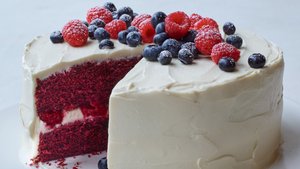 Red Velvet Cake With Raspberries and Blueberries