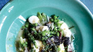 Ricotta Gnocchi with Asparagus, Peas, and Morels