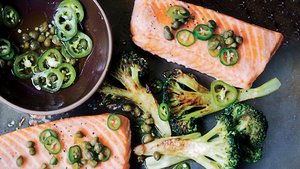 Roast Salmon and Broccoli with Chile-Caper Vinaigrette