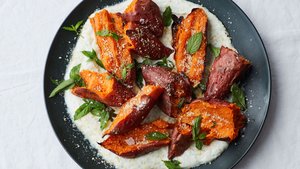Roasted Sweet Potatoes With Chile Yogurt and Mint