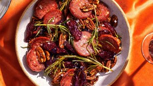 Rosemary-Sizzled Salami, Dates, and Pecans