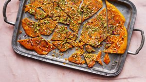 Saffron–Rose Water Brittle with Pistachios and Almonds