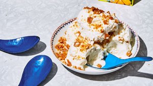 Salted Spicy Peanut Brittle with Ice Cream