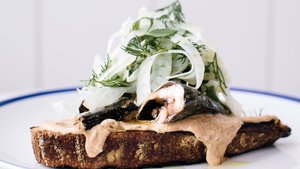 Sardine Crostini Toasts With Tomato Mayonnaise and Fennel