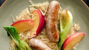 Sausage with Sauerkraut, Apples, and Bok Choy