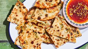 Scallion Pancakes with Black Vinegar Dipping Sauce