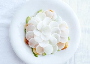 Seared Scallops With Avocado and Daikon