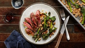 Sheet-Pan Skirt Steak With Balsamic Vinaigrette, Broccolini, and White Beans