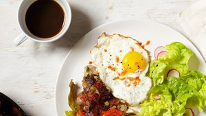 Shishito Pepper Potato Hash with Fried Eggs
