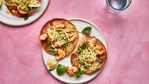 Shrimp Tostadas With Herbed Mojo de Ajo Slaw