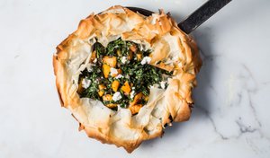 Skillet Phyllo Pie With Butternut Squash, Kale, and Goat Cheese