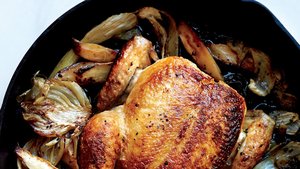 Skillet Roast Chicken With Fennel, Parsnips, and Scallions