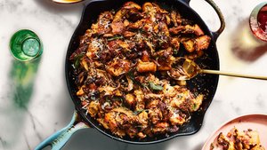 Skillet Stuffing with Italian Sausage and Wild Mushrooms