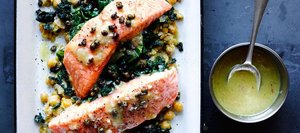 Slow-Cooked Salmon, Chickpeas, and Greens