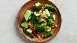 Smashed Cucumber Salad with Hot Vinegar