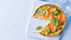 Smoked Salmon Quiche With Kale and Basil, and Sesame Seed Crust