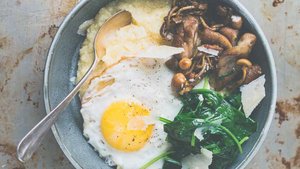 Soft Polenta with Mushrooms and Spinach