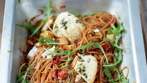 Spelt Spaghetti, Vine Tomatoes & Baked Ricotta