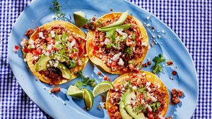 Spiced Beef and Refried Bean Tostadas