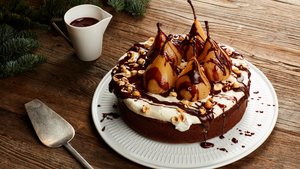 Spiced Hazelnut-Pear Cake With Chocolate Sauce