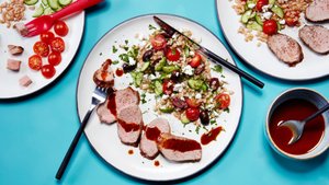 Spice-Rubbed Pork Tenderloin with a Mediterranean Grain Salad