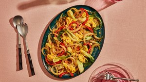 Stir-Fried Curry Noodles With Eggs and Greens