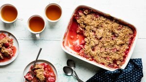 Strawberry Rhubarb Compote with Matzo Streusel Topping