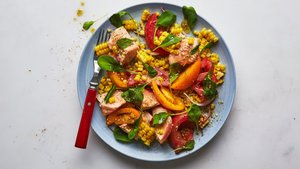 Summer Corn, Tomato, and Salmon Salad With Za'atar Dressing