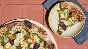 Summer Squash and Arugula Pesto Pizza