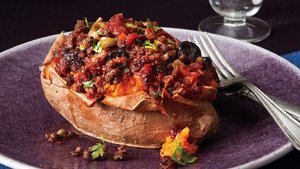 Sweet Potatoes with Cuban-Style Beef Picadillo